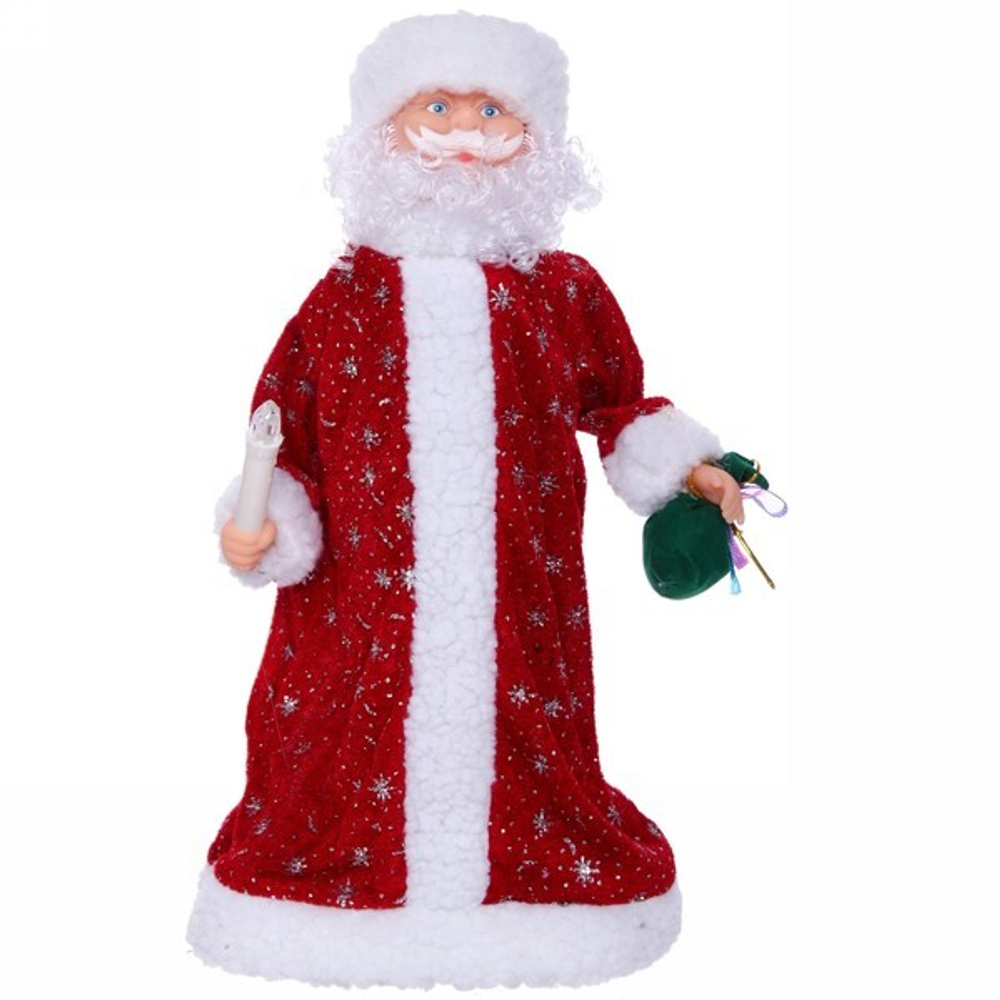 Дед Мороз музыкальный 39см красный со свечой и мешком