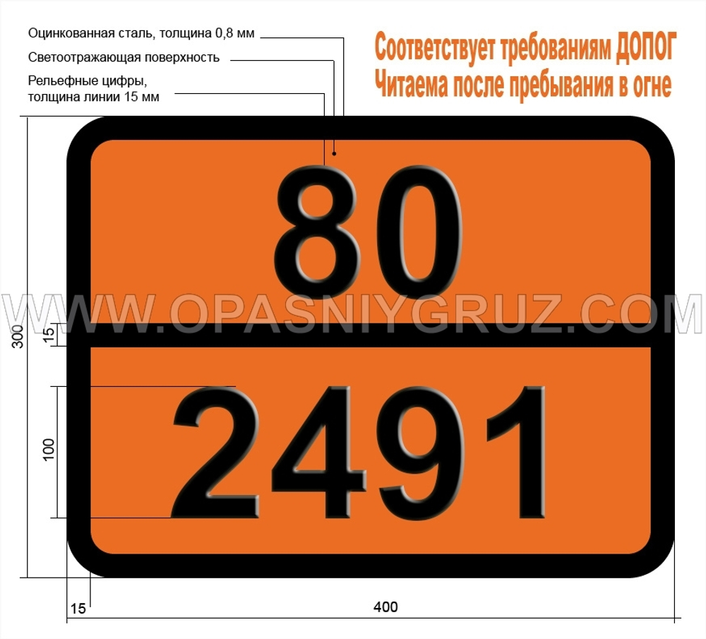 Табличка Опасный груз 80-2491 ЭТАНОЛАМИН