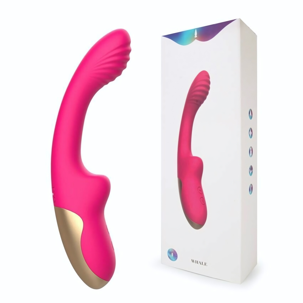 Розовый изогнутый ребристый вибромассажер - 21 см. (Цвет: розовый)