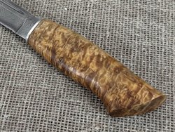 Финский нож Леуку, Дамасская сталь, рукоять карельская берёза