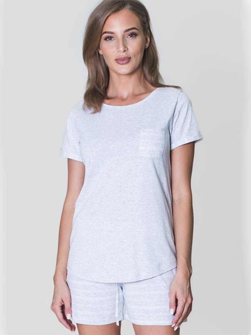Домашний меланжевый комплекк с шортами (Размер: M) (Цвет: светло-серый)