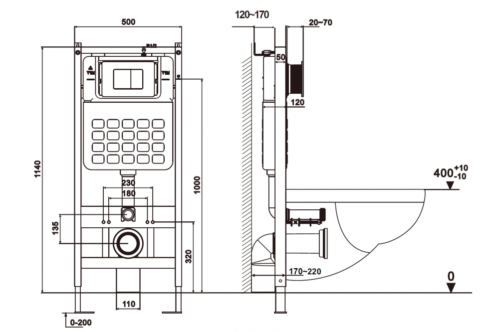 Комплект подвесной унитаз ABBER Rechteck AC1220TC белый, с закрытым дном с инсталляцией AC0105 и кнопкой AC0121 хром глянцевый