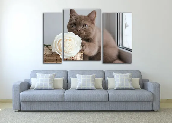 Модульная картина "Котенок с розой"