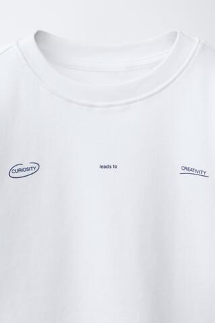 ZARA ФУТБОЛКА ИЗ ИНТЕРЛОКА С ПРИНТОМ, ЖЕЛТОВАТО-БЕЛЫЙ
