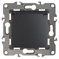 12-2103-05 ЭРА Розетка 2P+E Schuko со шторками с крышкой, 16A-250В, IP20, Эра12, антрацит | Эра 12 Антрацит