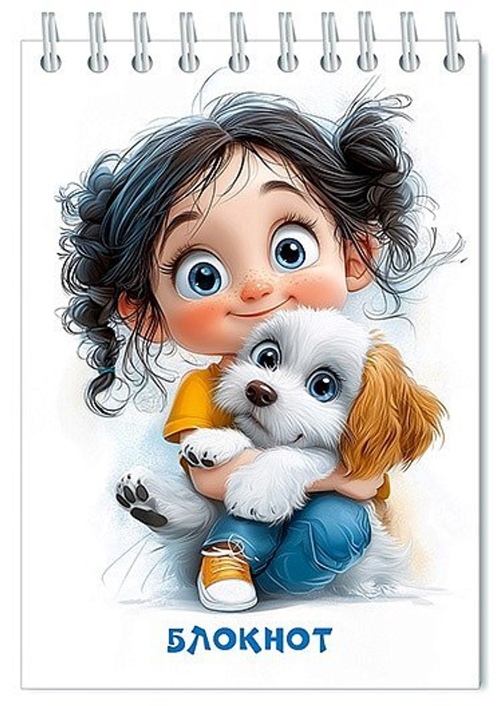 Блокнот А6 48л гребень "Девочка и щенок" кл., блестки
