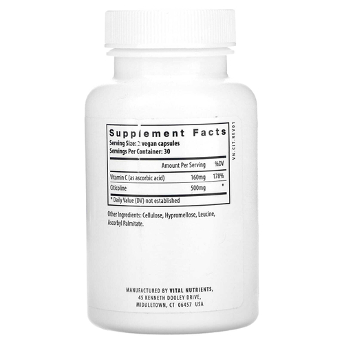 Vital Nutrients, цитиколин, 60 веганских капсул