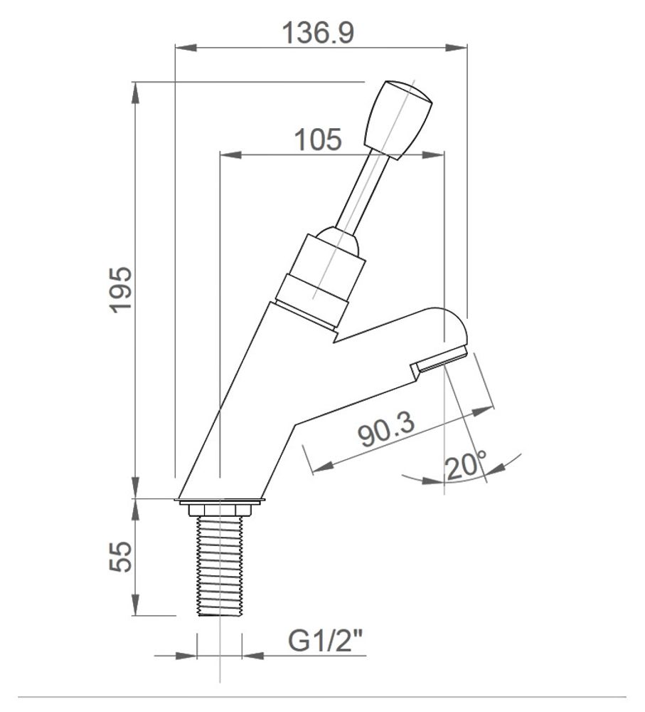 Кран Essentialtemp для раковины с мягким рычагом 07400P.S.