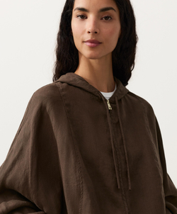 Oysho Куртка с капюшоном в полоску из 100% льна, темно-коричневый