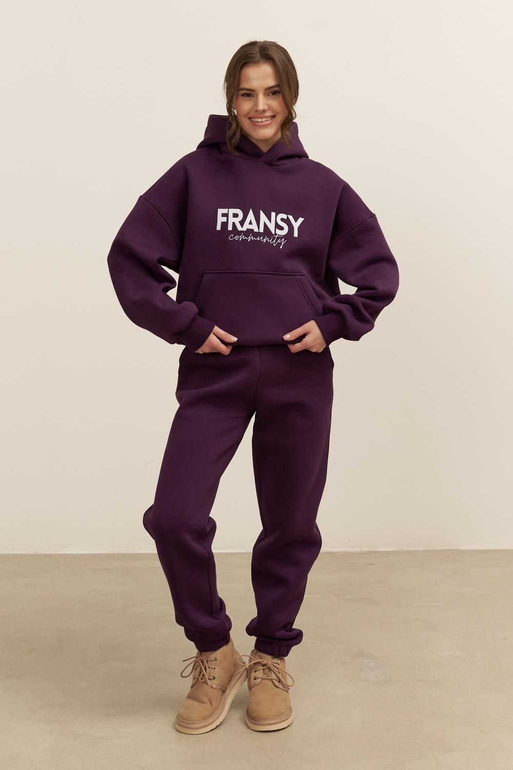 Джоггеры OVERSIZE, с начесом, темно-фиолетовые