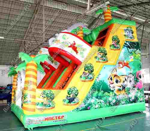 Надувной батут "Слоник в джунглях с двумя лестницами и широким скатом" 6*5*5.5 м