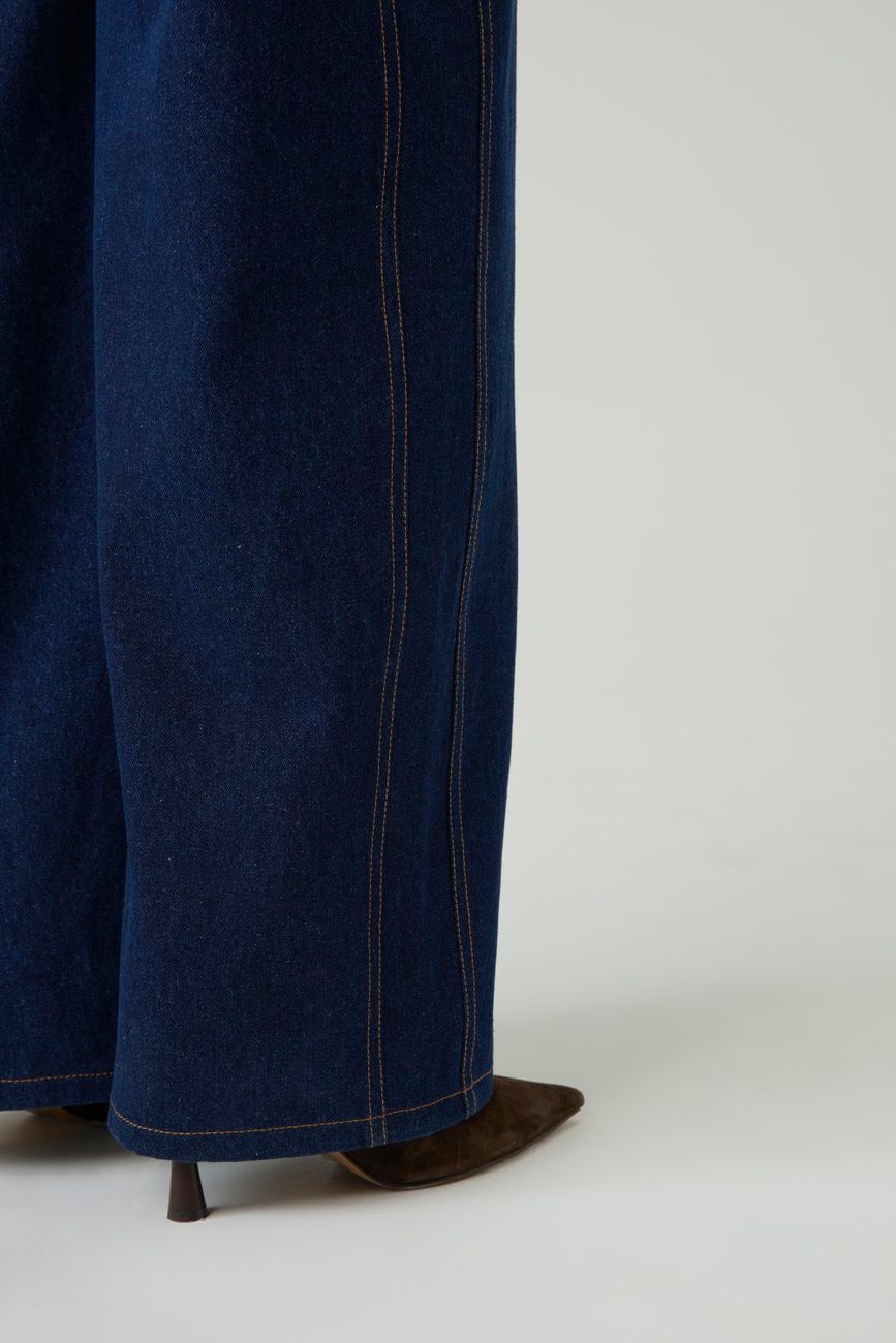 Джинсы Wide leg со вставками, темно-синий