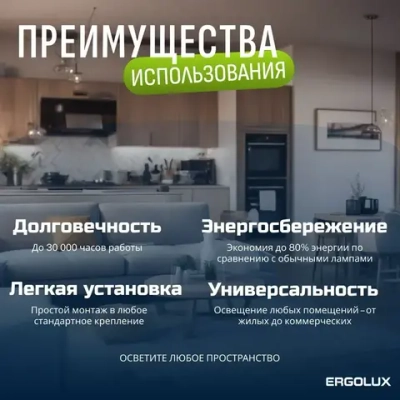 Набор из 10 светодиодных лампочек E27 4500K / Ergolux / LED, 15Вт