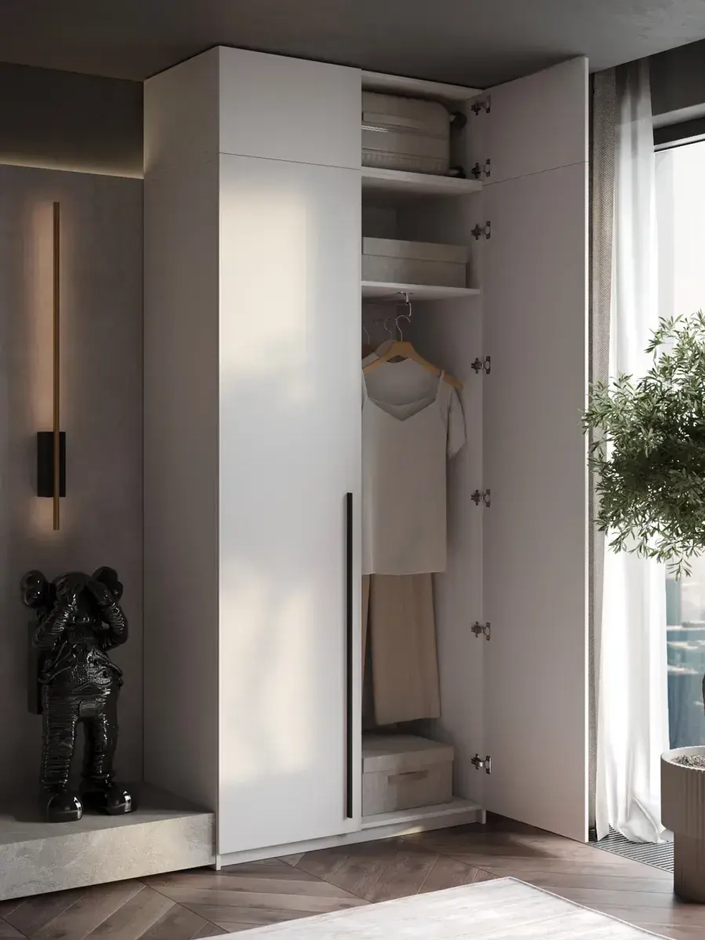 Шкаф распашной 80*40*240 белый с антресолью, Lorena 3