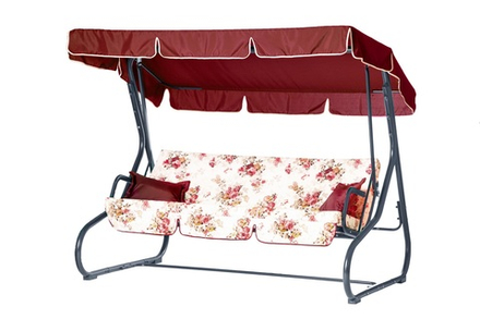 Качели садовые OLSA 3-х местные Новара(каркас антрацит, м/э бежевый рис.цветы)1 уп.