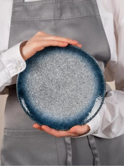 Набор посуды 6 тарелок плоских синих фарфор 21 см