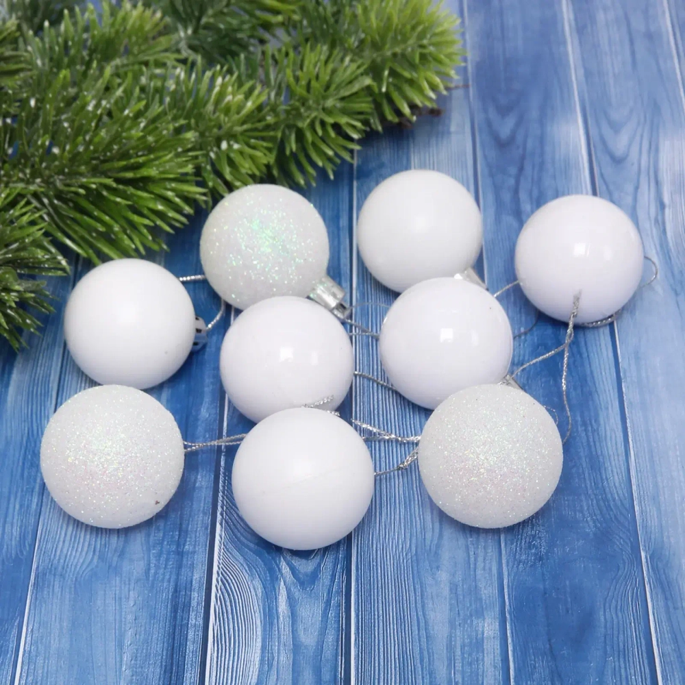 Новогодние шары 4 см (набор 24 шт) «Микс фактур», белый