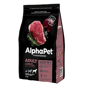 Сухой корм AlphaPet Superpremium для взрослых собак крупных пород с говядиной и потрошками