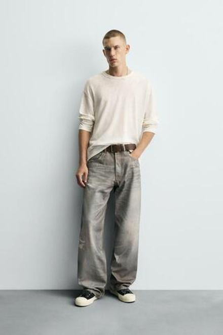 ZARA ДЖИНСЫ BAGGY FIT С ПРИНТОМ, СИНИЙ