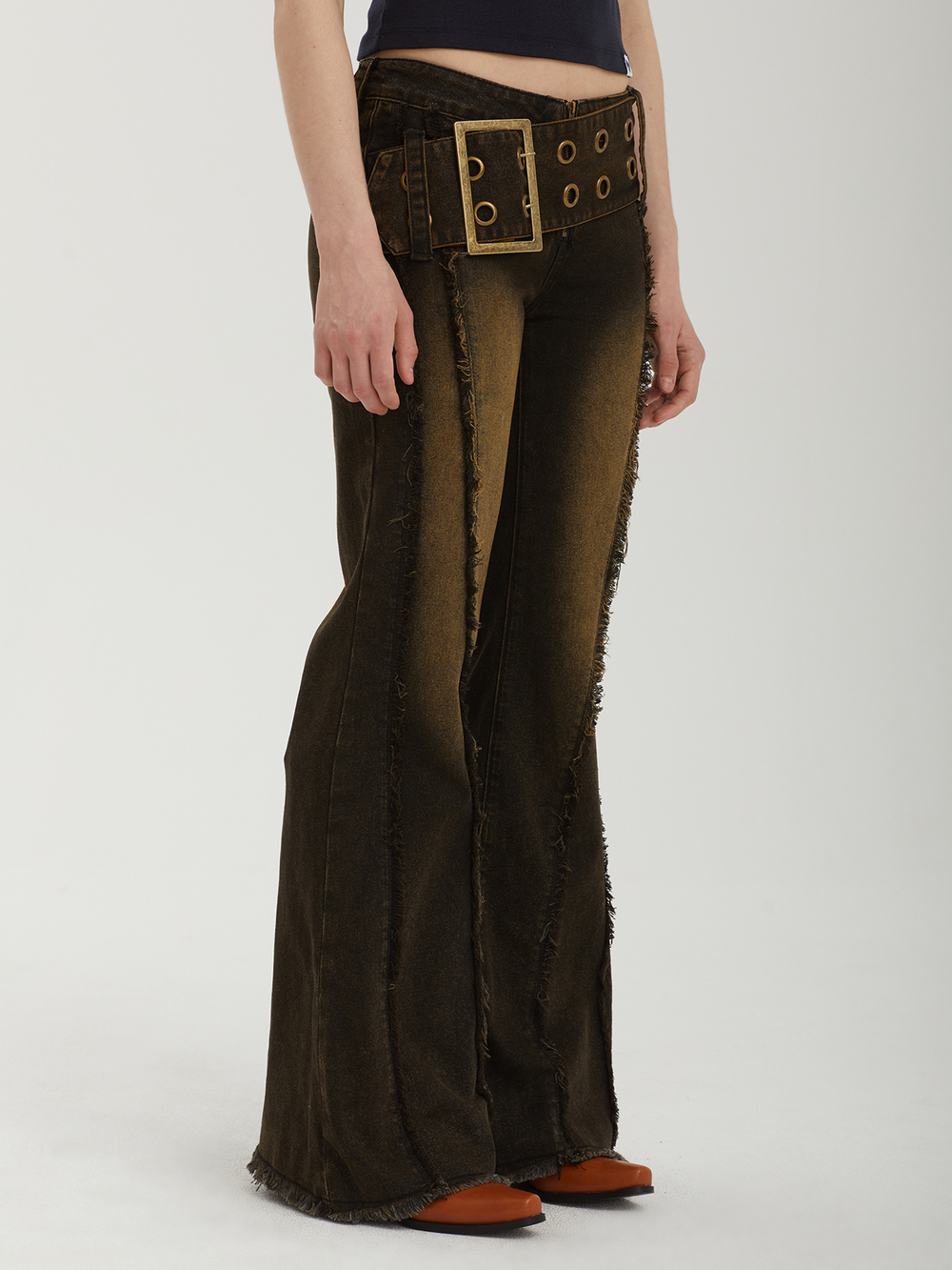 Женские Джинсы Brown Overdye Belted Flare