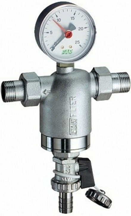 Фильтр FAR 3/4" НР/НР, с манометром, 100 мкм, Max: 95 °C, 25 бар FA 3944 34100