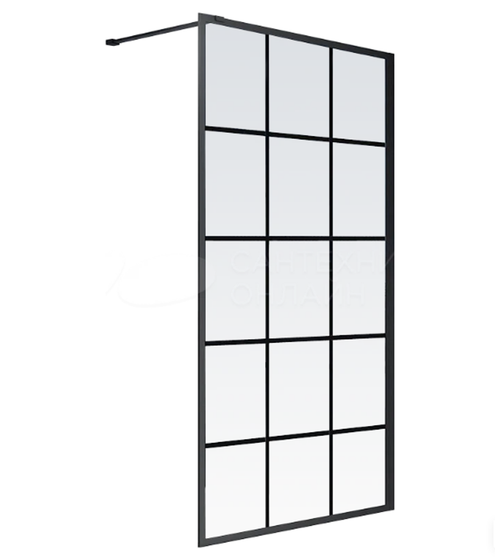 Душевая перегородка Veconi Korato KR-80, 1200x2000, черный матовый, стекло прозрачное, принт клетка