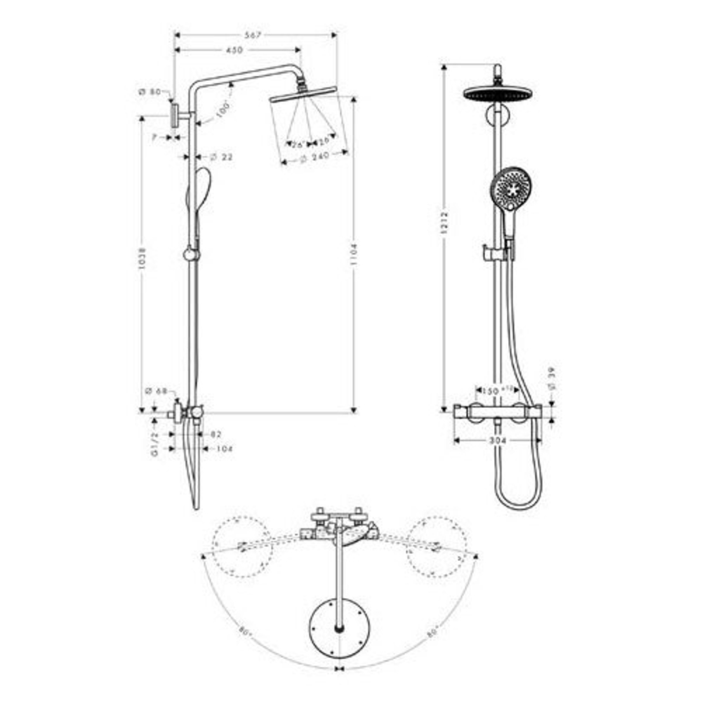 Душевая система Hansgrohe Raindance Select 240  27115000 схема