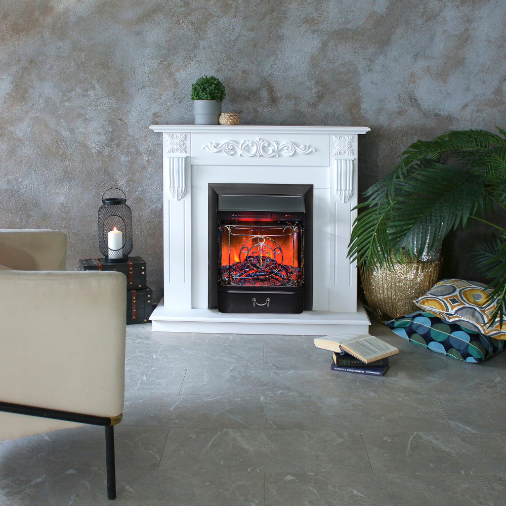 Каминокомплект Real Flame Dominica WT с очагом Majestic Lux Black RC