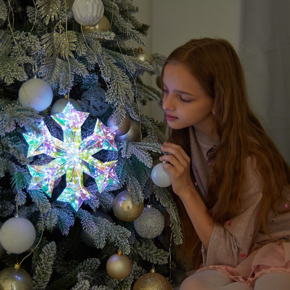 ULD-R512 3АА SNOWFLAKE Светильник декоративный Снежинка. на батарейках 3AA не в-к. 100 светодиодов. Белый свет. Цвет корпуса радужный. TM Uniel