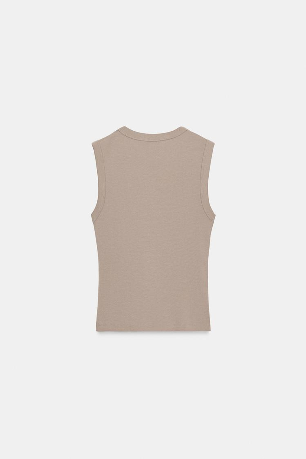 ZARA ХЛОПКОВАЯ ФУТБОЛКА С V-ОБРАЗНЫМ ВЫРЕЗОМ, СЕРОВАТО-КОРИЧНЕВЫЙ