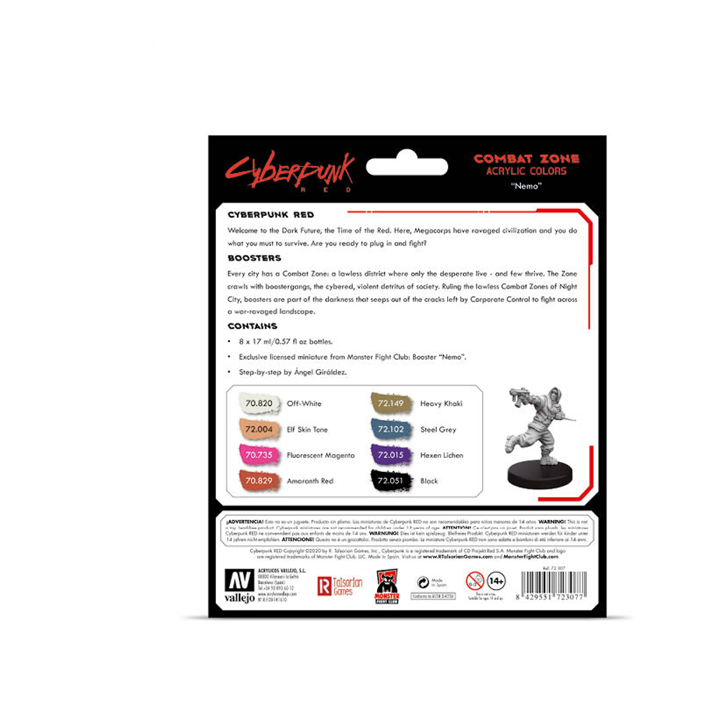 Набор красок Vallejo CYBERPUNK RED SET: COMBAT ZONE, EXCLUSIVE NEMO, MINI