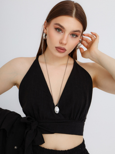 Топ лен, черный