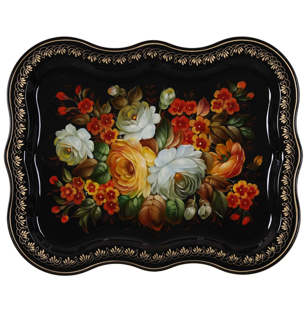 Жостовский поднос декоративный, размер 51х40 см (A25), металлический