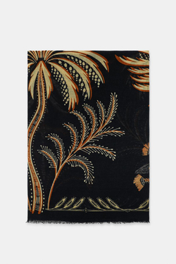 ZARA ШАРФ ИЗ ЛЬНА С ПРИНТОМ, ЧЕРНЫЙ