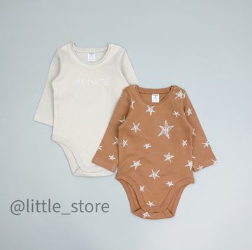 Комплект боди с длинным рукавом, Маленькие звезды/бежевый