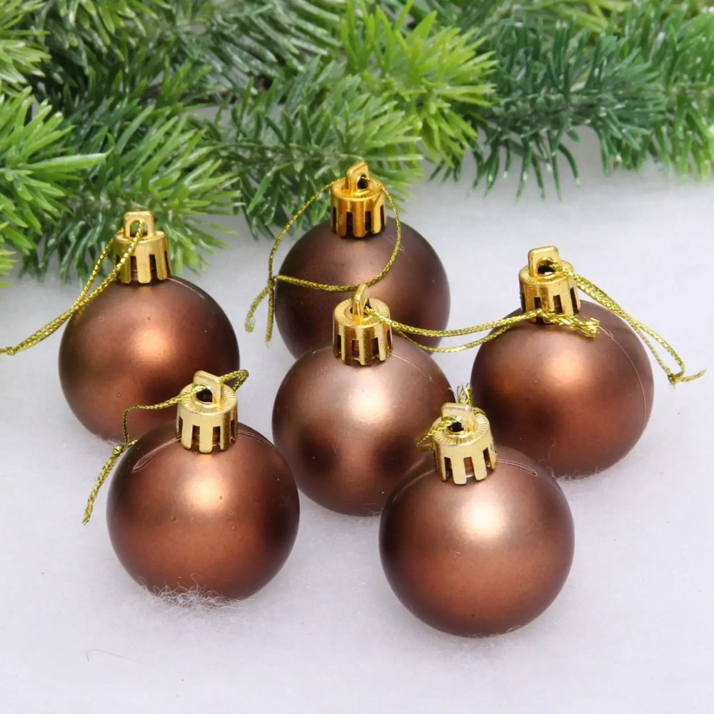 Новогодние шары 4 см (набор 6 шт) «Матовый», шоколад