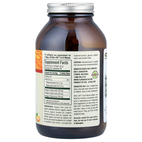 Flora, Udo's Choice®, Udo's Oil™, смесь 3, 6, 9, 180 вегетарианских капсул