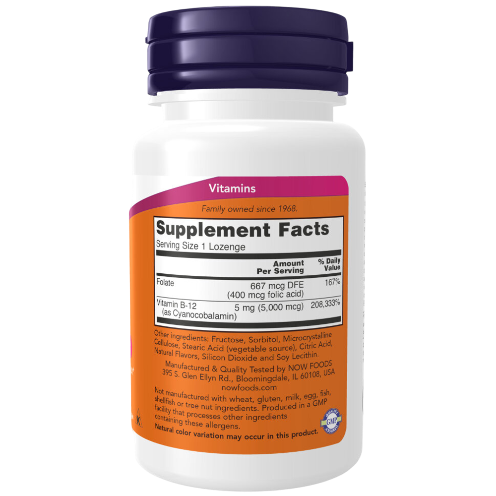 Now Foods B-12 5000 mcg 60 lozenges , Б12 Цианокобаламин