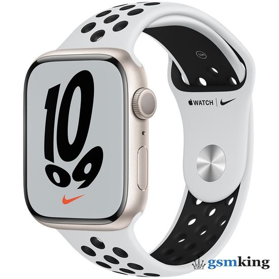 Apple Watch Nike Series 7 GPS 45mm Starlight Aluminum Case with Nike Sport Band Pure Platinum/Black MKNA3LL/A