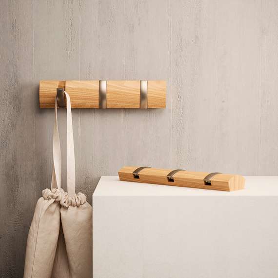 Вешалка настенная flip, 3 крючка, натуральное дерево