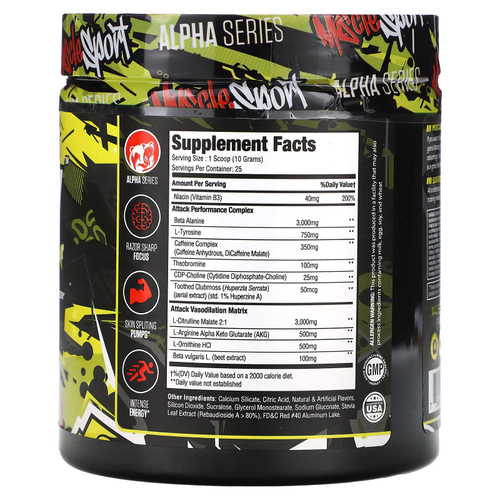 MuscleSport, Атака, предтренировочный комплекс, с радужным фруктом, 250 г (8,8 унции)