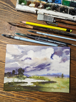 Картина авторская акварельная в паспарту 21х30 см на стену для интерьера "После грозы"