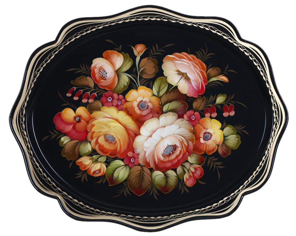Жостовский поднос декоративный, размер 38х30 см (A15), металлический