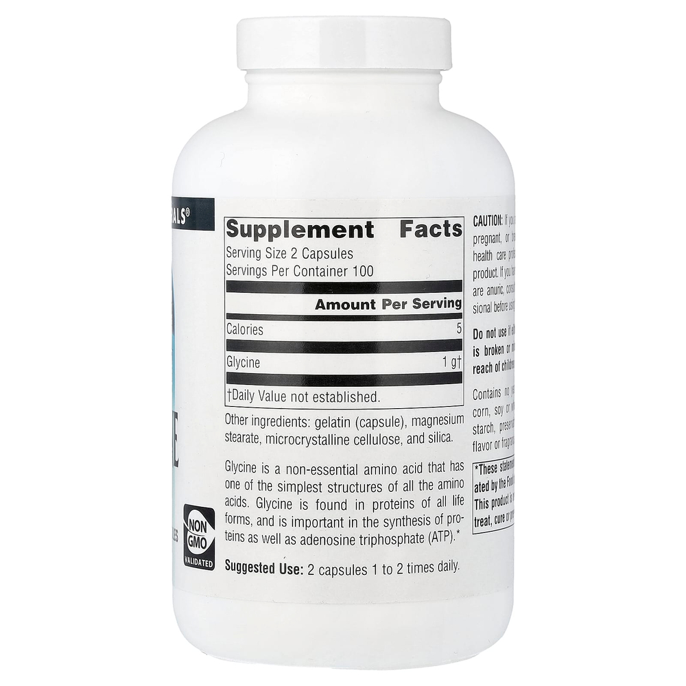 Source Naturals, глицин, 200 капсул (500 мг в 1 капсуле)