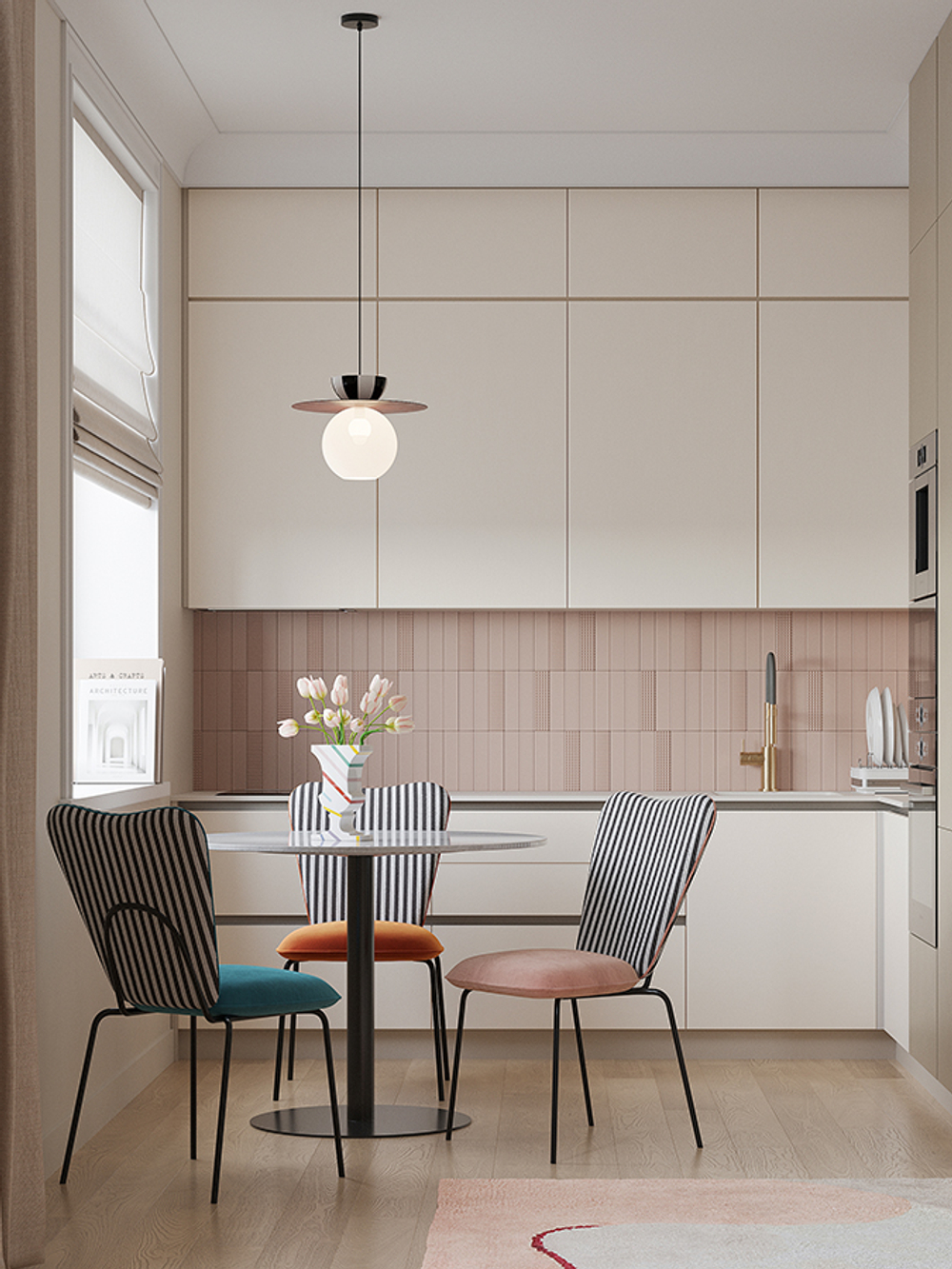 Стол обеденный Bergenson Bjorn Trond, 100 см, белый мрамор/черный