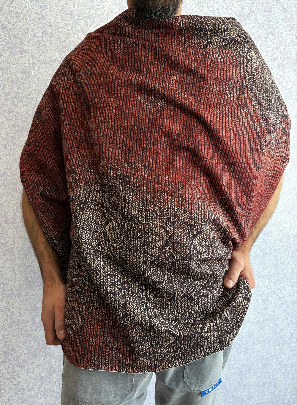 БОРДОВО-ЗОЛОТИСТЫЙ УЗОР - Футер 2х-нитка с лайкрой, компакт пенье (ДЖ72 Маша) (к0 пыль от краски по изнанке, с лица не видно)