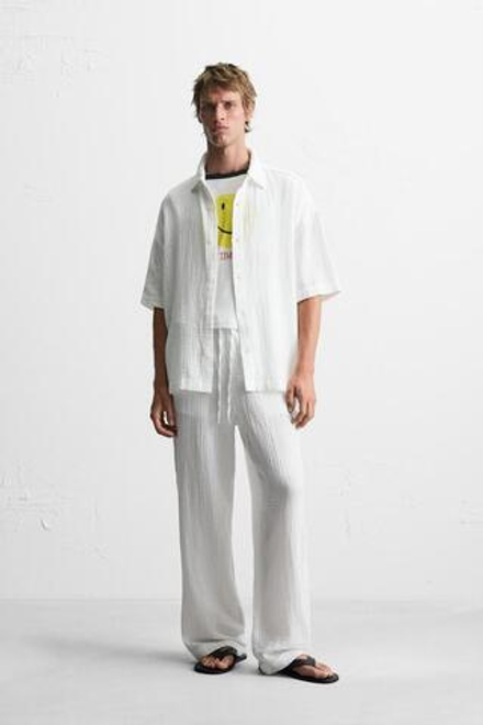 ZARA БРЮКИ С ЖАТЫМ ЭФФЕКТОМ, БЕЛЫЙ