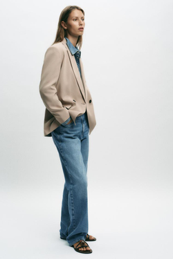 ZARA ДВУБОРТНЫЙ БЛЕЙЗЕР ОВЕРСАЙЗ, ПЕСОЧНЫЙ