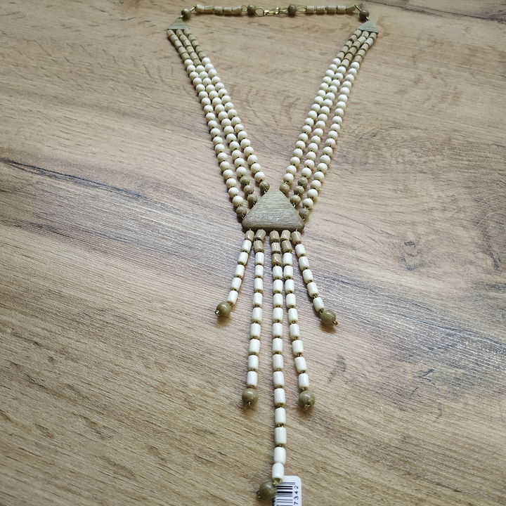 Колье Парус, 3 нити, дерево, цвет бежевый, молочный, 48 см