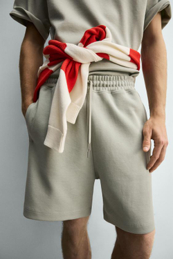 ZARA ШОРТЫ-ДЖОГГЕРЫ RELAXED FIT ИЗ ТКАНИ INTERLOCK, ЛИНЯЛЫЙ ЗЕЛЕНЫЙ
